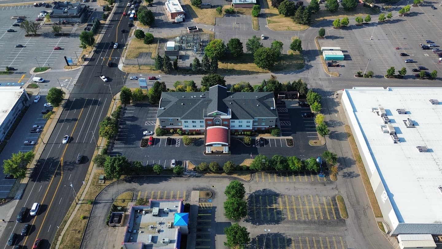 Aerial view of commercial property grounds maintenance